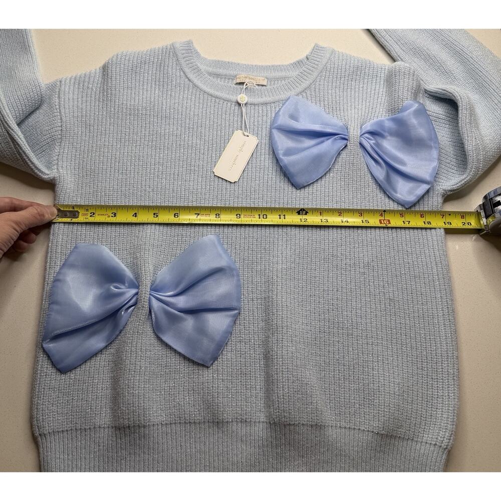 New Simply Southern Elliana Sweater Women’s Size L Large Light Blue Bows - Picture 5 of 7